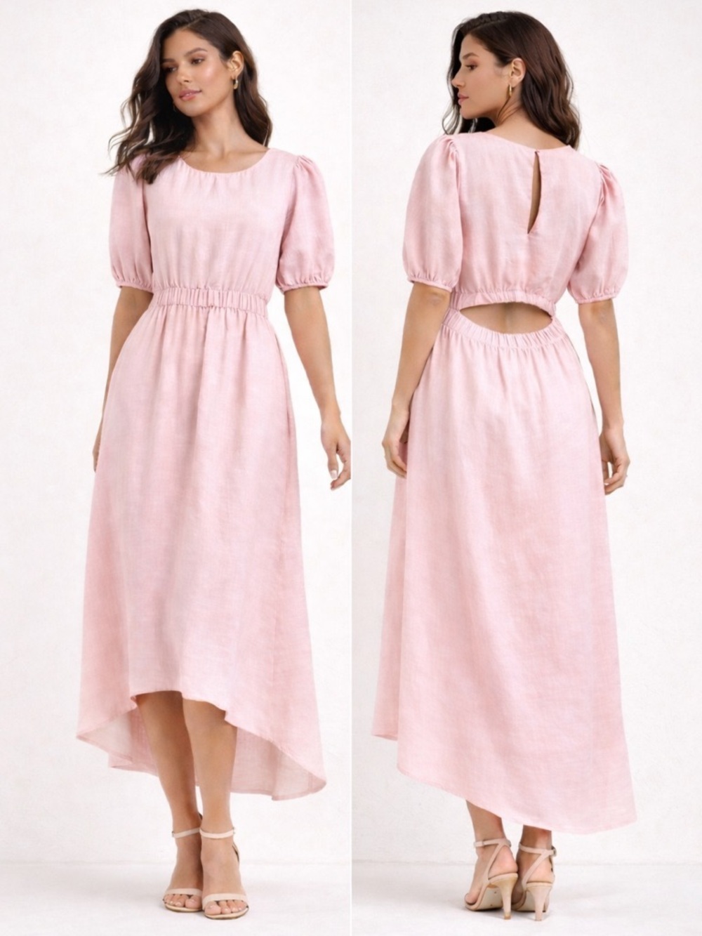 Romantic Cottagecore Pink Linen Midi Dress Open Back Ever New Sz 4